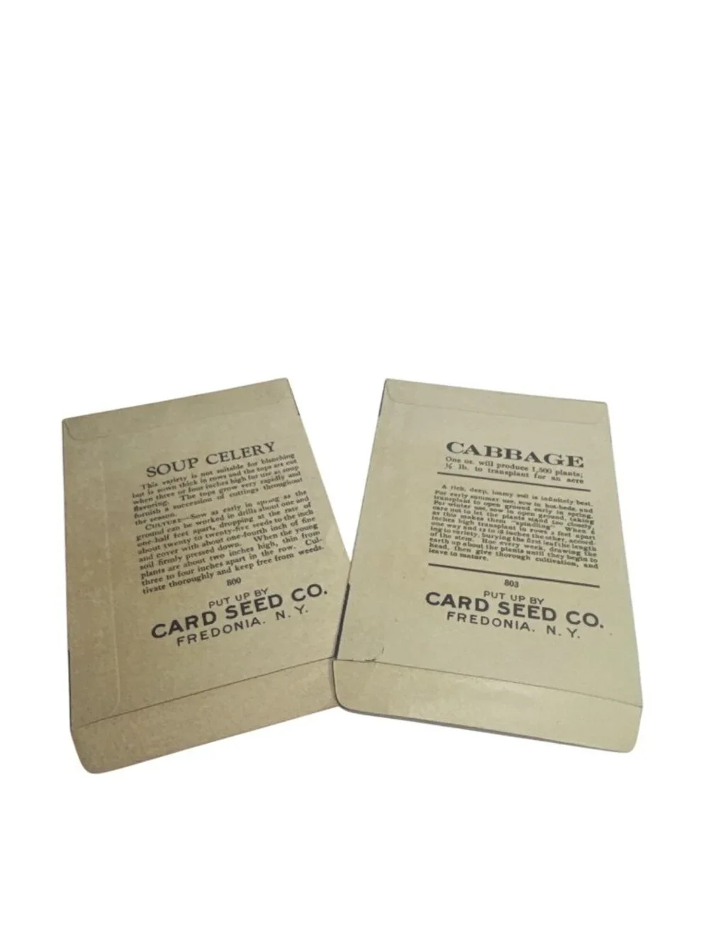 Vintage Card Seed Co Celery & Cabbage Seed Packets Fredonia NY Garden Decor